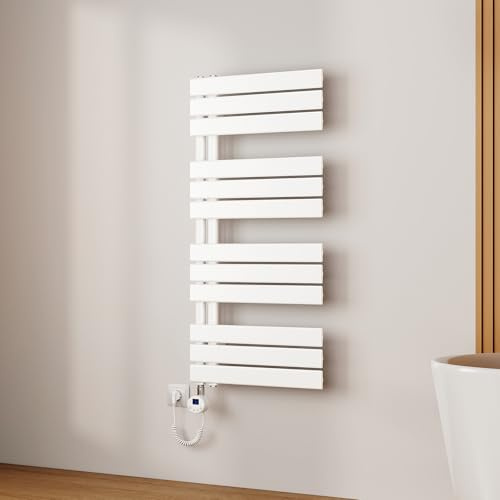 EMKE Scaldasalviette Elettrico 104x50 cm Bianco,600 W | Porta-Asciugamani Riscaldante con Termostato WiFi,Termoarredo Elettrico per Bagno