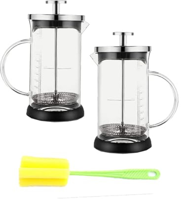 Generisch Prensa francesa pequeña, 350 ml, prensa de café con filtro permanente de acero inoxidable, cafetera y tetera de cristal con líneas de escala, apta para lavavajillas (2 unidades)