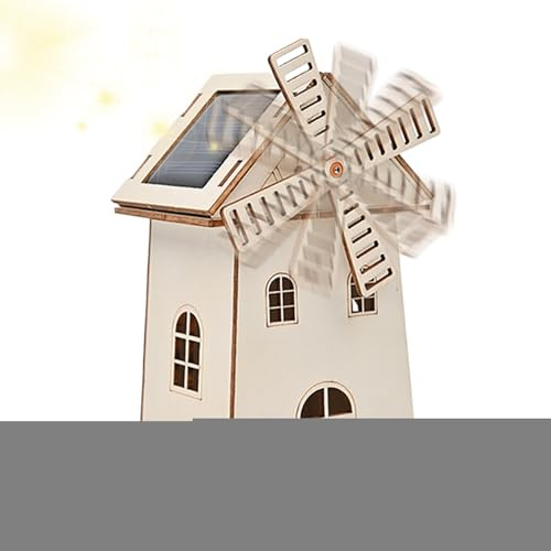 Solar-Windmühlen-Haus, 7,9 x 14,9 cm, Holz-Bastelset, pädagogisches Solarhandwerk, Vintage-Windmühlen-Dekoration, Wissenschaftsprojekt für Tisch, Wohnzimmer, Schrank, Kinder, Zuhause