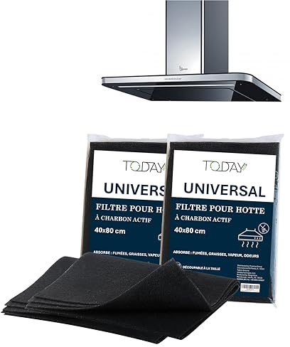 Today – 2x filtres universels aux charbons actifs pour hottes de cuisine 40 x 80 cm – Découpable, anti-odeur, retiennent la graisse et l'humidité – Double paquet – Fabriqué en Italie