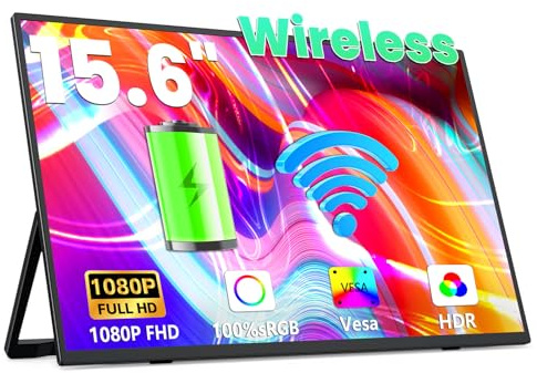 Ucani Wireless Portable Monitor with Battery-15.6 inch Portable Screen 1080P IPS USB-C HDMI second screen for Laptop-Travel monitor Display Support Windows MacOs Phone Gaming Console