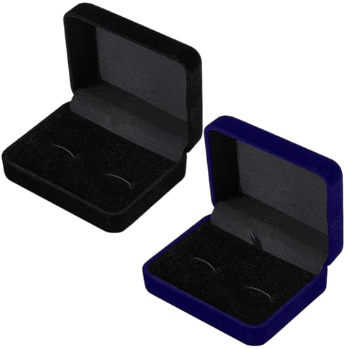 Beebeecraft 2 caja de Terciopelo para Gemelos de 23x2.4x1.2cm Rectangular Negra Y Azul para Guardar Joyas para Hombre Ideal Como O para el Día Del Padre.