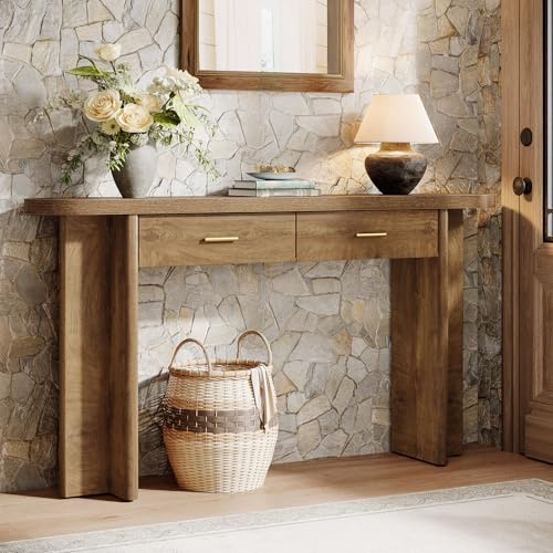 Tribesigns 160 cm Konsolentisch mit 2 Schubladen, ovaler, geschwungener Flurtisch im Landhausstil mit Stauraum für Wohnzimmer, Flur, Eingangsbereich (braun)
