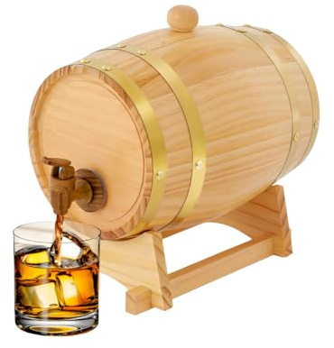 Armanyya Barril de madera de 3 litros, barril para vino, whisky y licor, barril de vino con grifo, dispensador de bebidas en forma de barril, a prueba de fugas, diámetro x alto: 16 x 23,5 cm