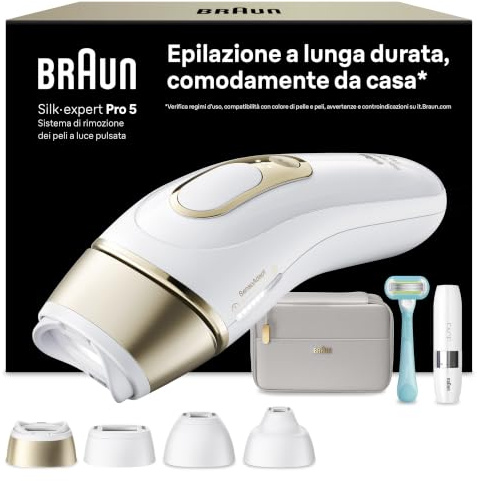 Braun Silk·Expert pro 5 Epilatore Luce Pulsata, 4 Testine, Pl5412 Oro