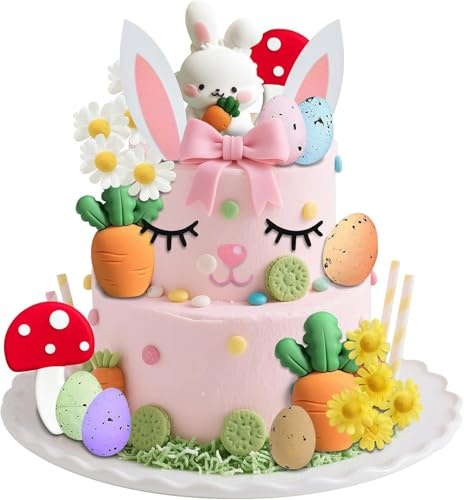 15 decoraciones para tartas de Pascua, huevos de Pascua, zanahorias y conejos, decoraciones para tartas de cumpleaños infantiles, decoraciones de Pascua, decoraciones de cumpleaños, suministros de