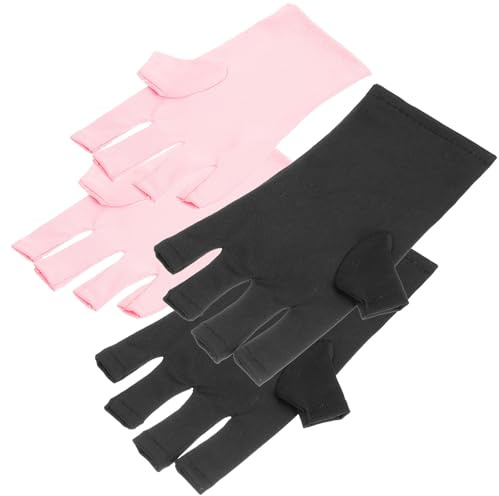 HOMSFOU Guantes UV para Manicura sin Dedos de Poliéster, 2 Pares Cómodos y Protector Solar para Rutina de Manicura y Decoración de Uñas