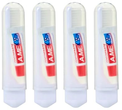 BCHKO Cepillo Dientes Viaje Plegable - Pack de 4 con Mini Pasta Dental. Suave, Portátil y Compacto para Adultos y Niños en Viajes, Camping y Oficina.
