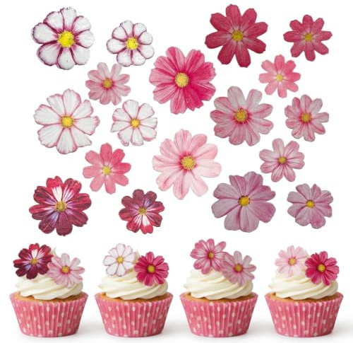 65pcs Fleurs Comestibles Décoration Gateau, Comestible Toppers pour Cupcake
