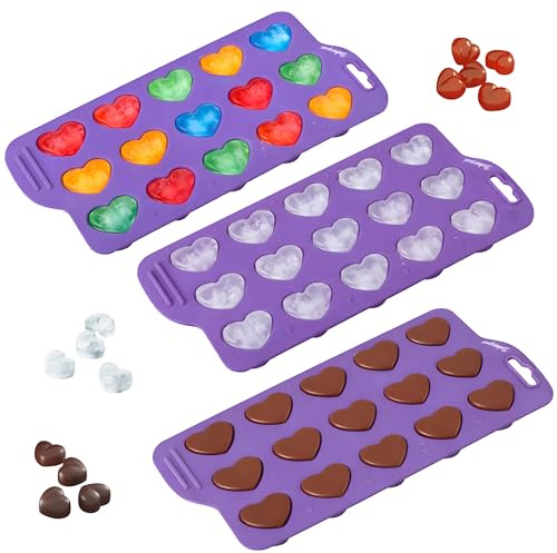 Bakerpan Set of 3 Heart Silicone Mold - Valentine Heart Shaped Silicone Mold, Jelly and Ice Cube Tray, Gummies, Candy, Chocolate