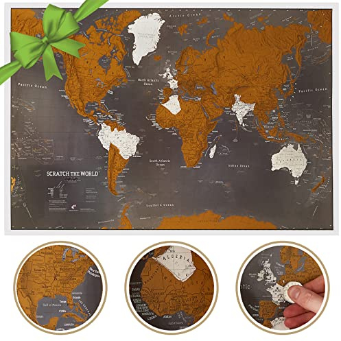 Maps International, Scratch-The-World-Reisekarte, schwarze Weltkarte, Poster zum Freirubbeln, 84 x 59 cm | Maps International