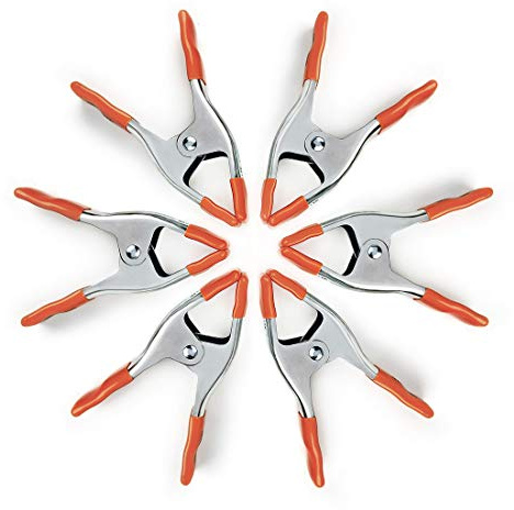 PONY 6-inch Heavy Duty Spring Clamps Set, 2-inch Jaw Opening, Nickel-plated Steel Spring Clips Clamps with Protected Rubber Handles and Tips, 6-Pack