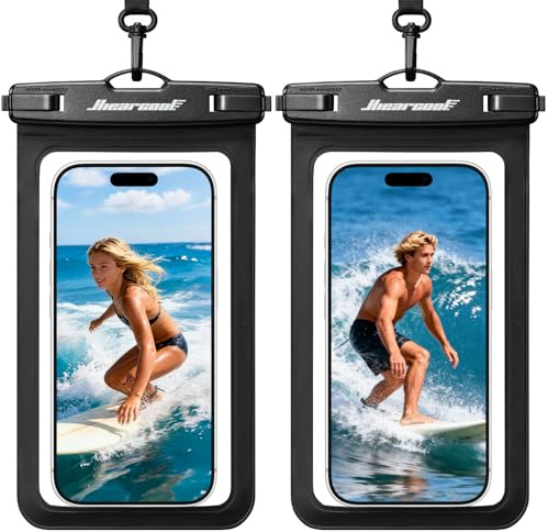 Hiearcool Waterproof Phone Pouch, Universal Case Compatible for iPhone 17 16 15 14 13 Pro Max Plus Up to 8.9, IPX8 Beach Travel Essentials-Black-2 Pack