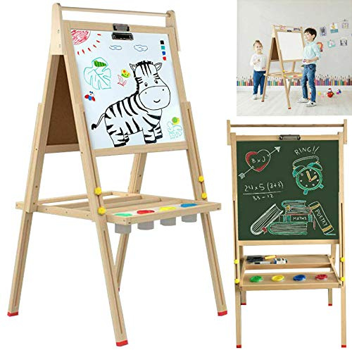 Luebel Kids Easel Wooden 2 in 1 Blackboard Whiteboard Childrens Drawing Art Chalk Board