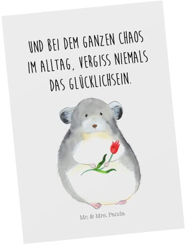 Mr. & Mrs. Panda Postkarte Chinchilla Blume - Geschenk, Chinchillas, Postkarten, Ansichtskarte, Büro, Ansichtskarten, Grußkarte, Liebeskummer, Lustige Sprüche, Glücklichsein, bildkarte, Chaos