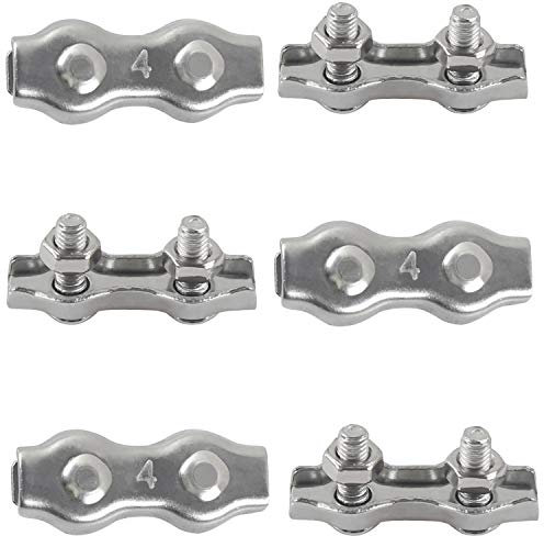 Rshuhx M4 Duplex Clamp 304 Stainless Steel Heavy Duty Wire Rope Clips Duplex Bolt Cable Clamp for Wire Rope Clotheslines Fixed Patio Hanging Sun Sails 6PCS