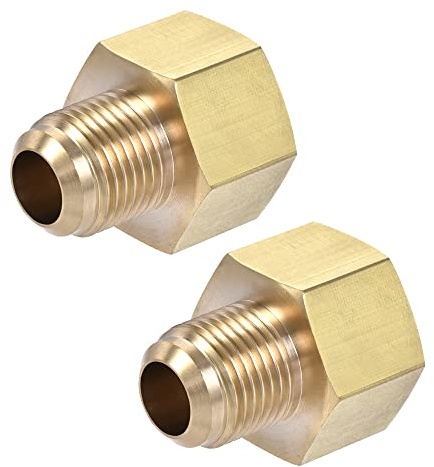 sourcing map Brass Pipe Fitting, 3/8 SAE Flare Male 1/2 SAE Female Thread, Tube Adapter Connector, for Air Conditioner Refrigeration, 2Pcs