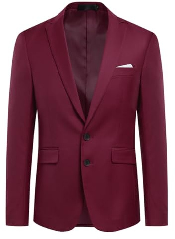 Allthemen Blazer da Uomo a Due Bottoni con Spacco Posteriore in Tinta Unita Jacket da Abito d'Affari Business Vino Rosso XL