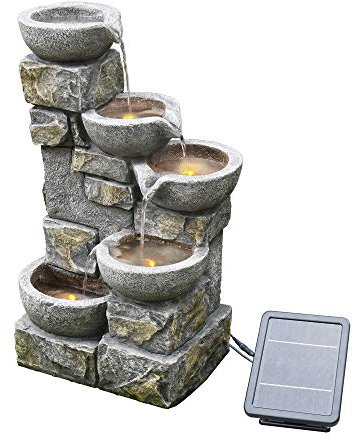 Caratteristica dell'Acqua a energia Solare di Teamson, Fontana per Acqua da Giardino Interno o Esterno, Cascata Interna con Backup della Batteria e luci a LED, 4 Livelli