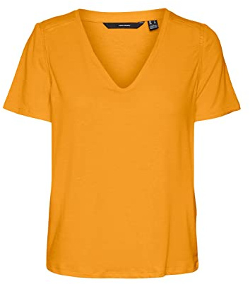 VERO MODA Vmmarijune SS-Camiseta de Manga Corta con Cuello de Pico, Amarillo Radiante, M para Mujer