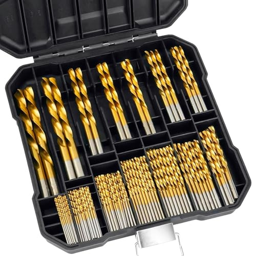 Metric 99 Pcs Titanium Twist Drill Bit Set,135° Tip High Speed Steel,Size from 1.5mm up to 10mm,Ideal Drilling in Aluminum Alloy/Cast Iron/Fiberglass/Plastic/Wood,with Index Storage Case