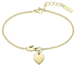 Lacoste Damen Gliederarmband Kollektion LOVE MY CROC aus Edelstahl (Gold oder Silber) mit Herz- und Krokodilanhängern