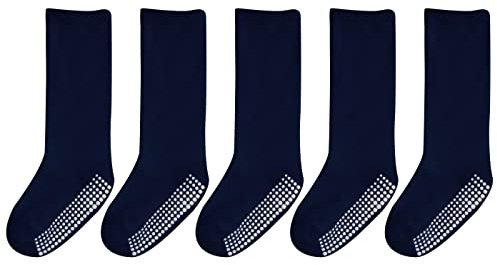 EPEIUS Baby Knee High Socks with Non-Slip Grip Toddler Girls Athletic Stockings Team Tube Socks for Soccer, Basketball, Baseball 5 Pairs Pack,Black,3-5 Years