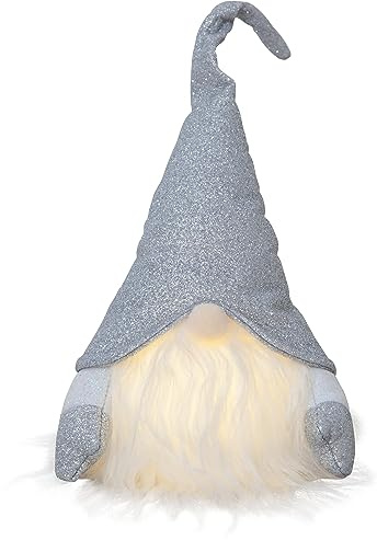 EGLO LED Weihnachtsdeko, Leuchtfigur Wichtel Weihnachtswichtel | aus Stoff mit Kunststoffkörper in grau und weiß, batteriebetriebene Figur Weihnachten, warmweiß