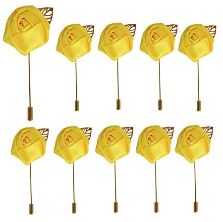 10 Stück Blumen Anstecknadel Boutonniere Handgefertigt Revers Pin Ansteckblume Bräutigam Hochzeit Rose einfach zu tragen für Braut Bräutigam Groomsman Brautjungfer Hochzeit Party Prom Gold