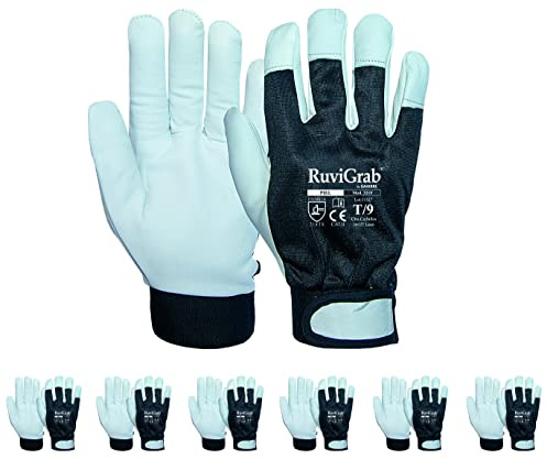 RuviGrab - Guanto da Lavoro in Pelle Bovina Con Dorso Ventilato e Chiusura Velcro | Guanti per Giardinaggio e Lavoro | Unisex