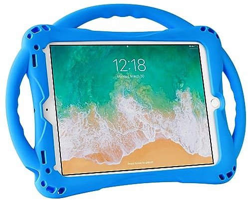 Adocham iPad 9,7 tum fodral med stativ, handtag och rem – stöttåligt silikonfodral för iPad Air/Air 2 (blå)