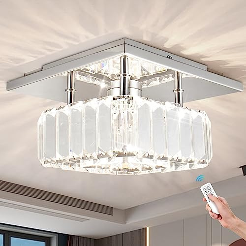 Mini araña de cristal grande lámpara de techo redonda de cristal colgante LED para pasillo escalera (blanco frío)(sjt cuadrado regulable)