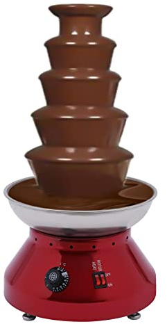 Schokoladenbrunnen, 230W 5 Etagen Schokoladen-Brunnen Maschine, 3L Schokoladenfondue mit einstellbarer Temperatur, Schokofondue aus Edelstah, 86-230F, Warme flüssige Schokoladenfontäne (5 Brunnen Rot)