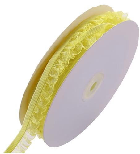 Hrlace 15 Yards Spitzenband Elastisches Spitzenbesatz Dekoband Zierband Chiffonband Spitzenborte Dekorative Band Spitze Borten Bänder für Nähen Handwerk Geschenkbox Gelb