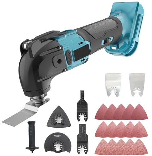 Akku Multifunktionswerkzeug für Makita 18V Akku, Bürstenlos Oszillierwerkzeug mit 22 Zubehör, 4°Oszillationswinkel, zum Schneiden,Schnitzen,Bohren,Schleifen,Polieren(Ohne Akku)