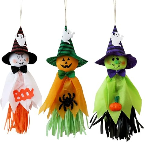 Kapokr Halloween Geister Deko - 3 Stück Hängend für Kinder - Outdoor Dekoration für Party, Patio, Rasen und Garten