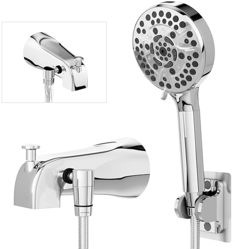 All Metal Tub Faucet with Sprayer, 10 Settings Hand held Shower, Bathtub Faucet with Sprayer Chrome
