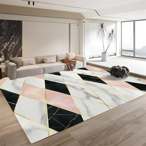QUEAWOQ Leicht zu reinigender, zotteliger, weicher Teppich für Wohnzimmer, Marmor, geometrisches Muster, 80 cm x 150 cm, maschinenwaschbar, mit rutschfester Unterseite, für Jugendzimmer, Kinderzimmer,
