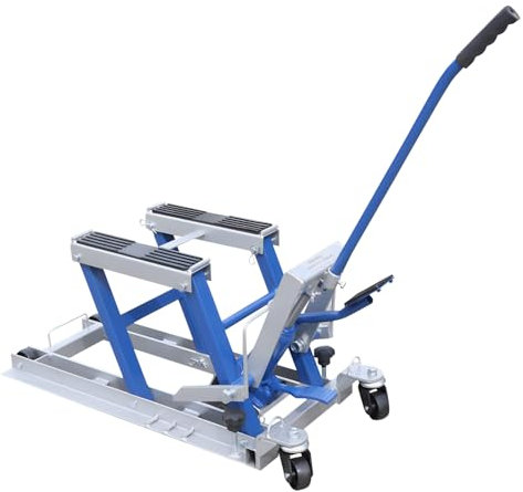 Elevador hidráulico para motocicleta, 680 kg, elevador de tijera, caballete para quad, ATV, quad, elevador plegable, para motocicleta, bicicleta y todoterreno, color azul