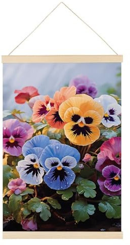 Magnetischer Posteraufhänger mit Stiefmütterchen-Motiv, 60 x 39 cm, Holzmagnet, Leinwand, Kunstwerk, zum Aufhängen, Posterrahmen mit Seilmagnet für Poster, Drucke, Fotos, Bilder, Karten,