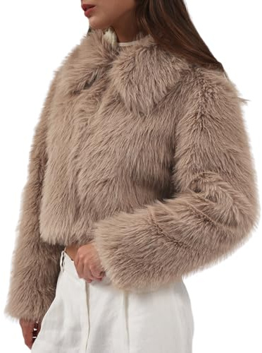 Amazhiyu Abrigo de piel para mujer, chaqueta de piel sintética, abrigo de piel sintética, abrigo corto, abrigo de felpa, abrigo de invierno, chaqueta de piel sintética con cremallera y bolsillos, M