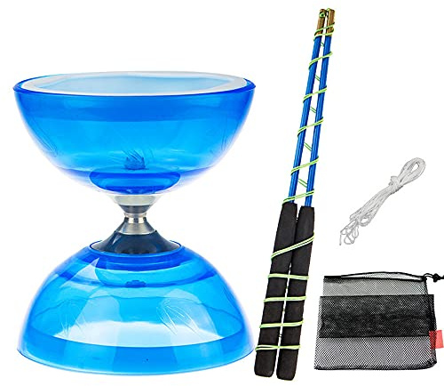TopHomer Diabolo Giocoltura Kit Diabolo Tripla Cuscinetto per Principianti e Professionisti con Cavo di Ricambio da 10 m, Barra Professionale, Borsa in Rete Diabolo (Blu, Stile Ordinario)