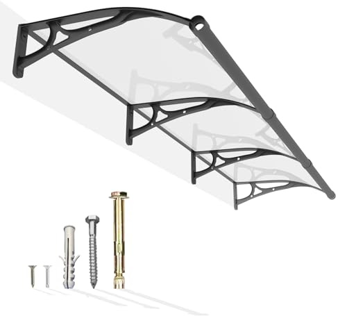 Vordach für Haustür mit separater Entwässerung 300x100cm,Überdachung Haustür aus Robuste Aluminium und Polycarbonat,Pultvordach Fenstervordach für UV-, Regen- und Schneeschutz
