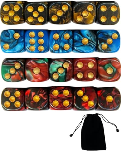 CULEB Lot de 20 Dés Colorés,4 Couleurs 16 Mm D6 Dés en Acrylique,Jeu de Dés,Pour DND Dice RPG MTG Table Jeux(Bleu Noir,Rouge Noir,Noir Or,Rouge Vert)