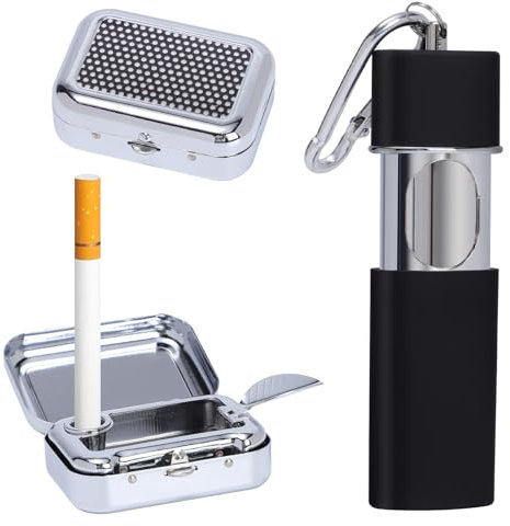 Pocket Ashtray, Odour-Proof Travel with Hook, Mini Cenicero de bolsillo a prueba de olores para ahumadores, cenicero de viaje portátil para viajes, resistente al calor, paquete de 2 unidades (negro y