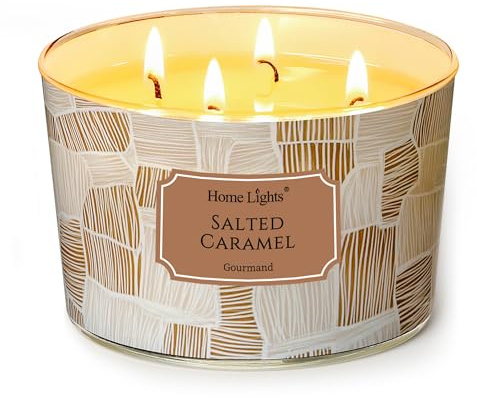 Home Lights Duftkerzen im glas 510g Soja Kerzen 4-Wick Kerzengläser Aromatherapie, Rauchfrei, 50h vollverbrannte Duftkerze Gesalzenes Karamell