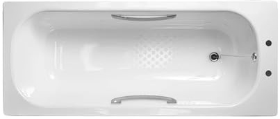 Nes Home 1500 x 700mm 2TH Steel Enamel Bath with Handles & Anti Slip Base