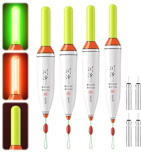 GZWY LED Posen Angeln Mit Bissanzeiger, 4 Stück Angelzubehör Angeln Schwimmer LED Schwimmer Angeln Leuchtend Angeln Schwimmt Posen Set, Angel Zubehör Zum Tauchgebiet Angeln Am See, Fluss Oder Teich