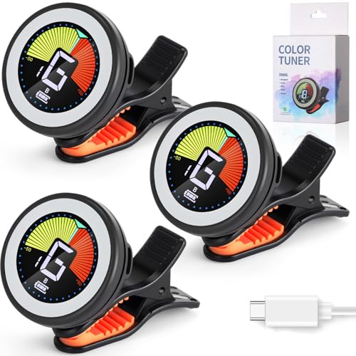 Boao 3 Pcs Rechargeable Guitar Tuner, Clip on Tuner with Chromatic Modes, Digital Electronic Lcd Color Display, 360 Degree Rotation for Acoustic/electric Guitar, Ukulele, Bass, Violin, Banjo, Mandolin
