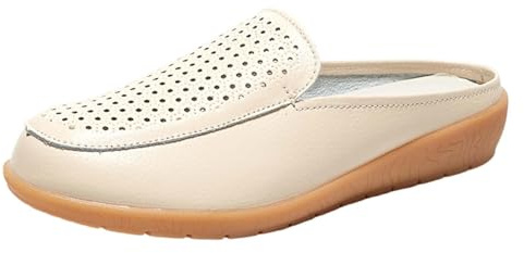 Pantuflas para mujer con frente cerrada, zapatillas vintage de cuero suave, mocasines de verano, antideslizantes, zapatos planos, zapatos de senderismo, tiempo libre, transpirables, zapatos informales